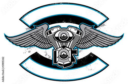 motorbike club badge with engine and wings