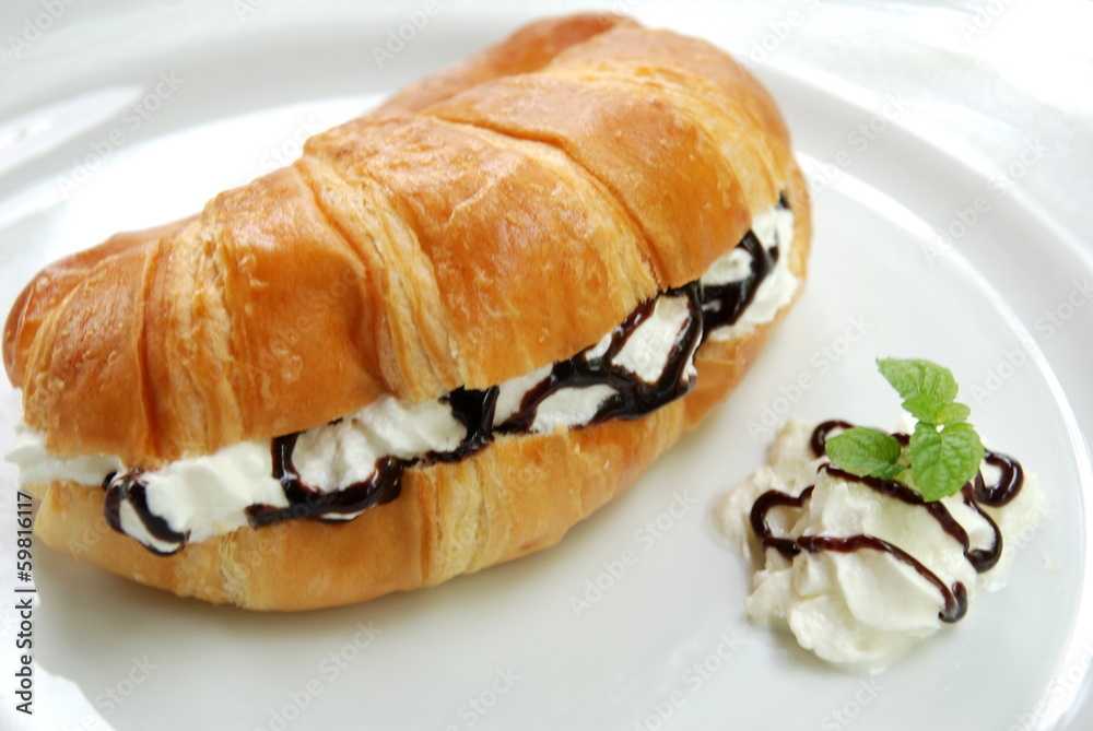 sweet fresh cream with croissant