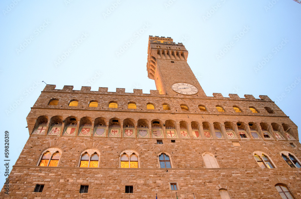 Palazzo Vecchio from the bottom in Florence