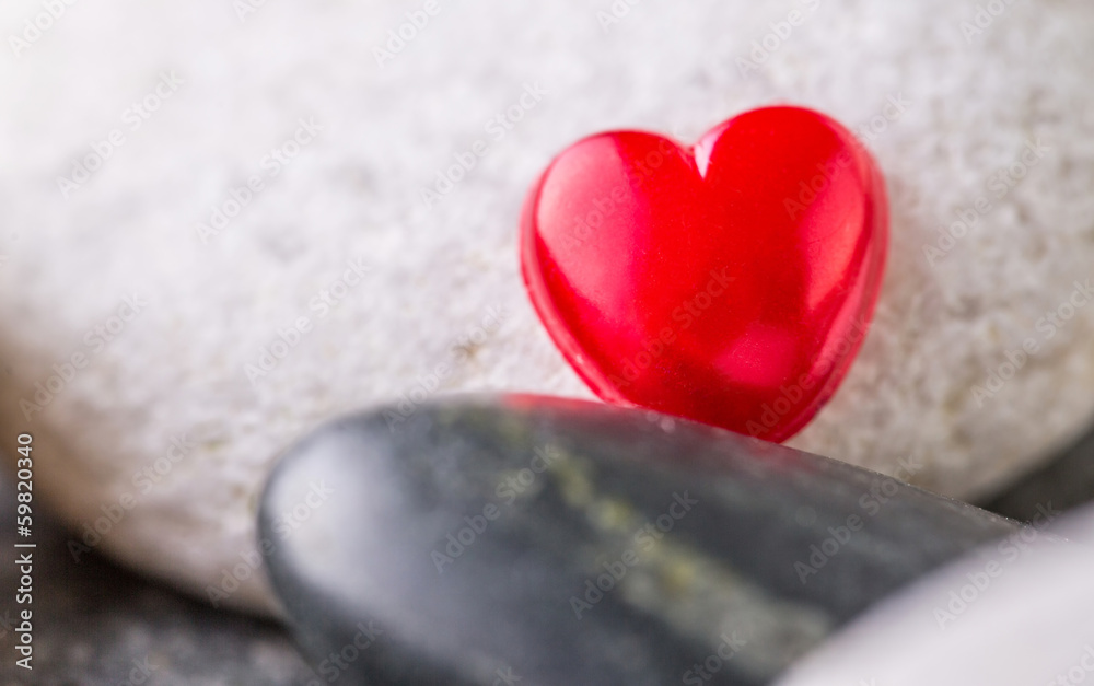 Red Valentine heart object with zen stones Red Valentine heart object with zen stones