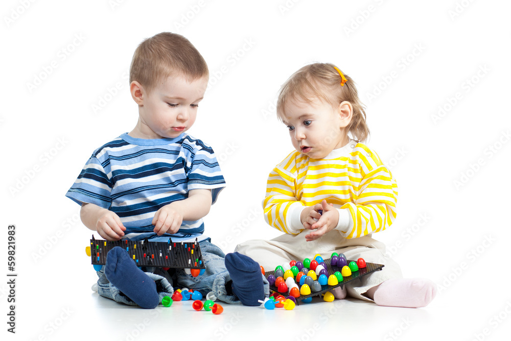 children play with mosaic toy children play with mosaic toy