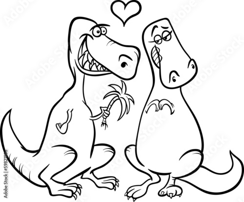 dinos in love cartoon coloring page