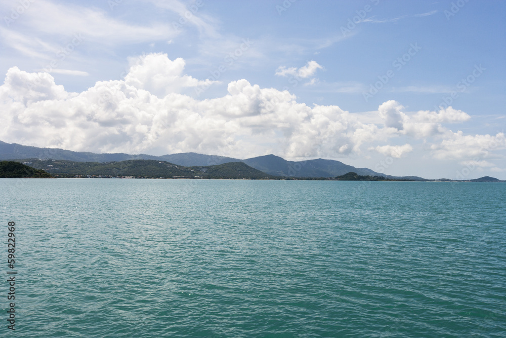 Seascape with mountains in the background, Koh Pha Ngan, Thailand