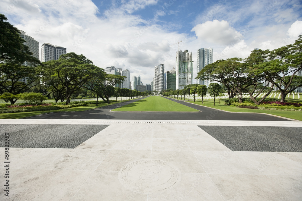 Manila American Cemetery and Memorial with cityscape, Manila, Philippines