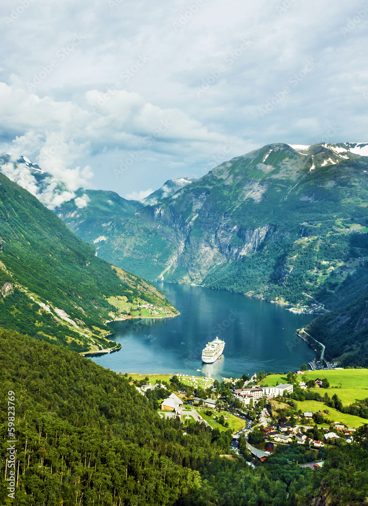 Cruise ship in Geiranger seaport, Norway