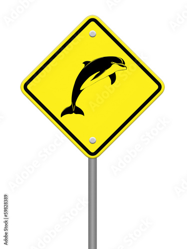 dolphin yellow and black sign - no fishing allowed