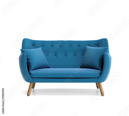 Isolated contemporary blue buttoned sofa photo
