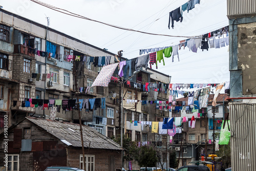 Laundry hanging between houses in Batumi, Georgia