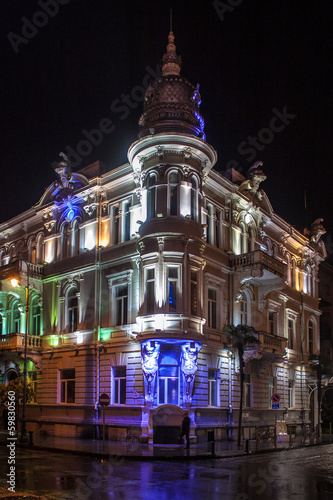 Night view of a house in Batumi, Georgia