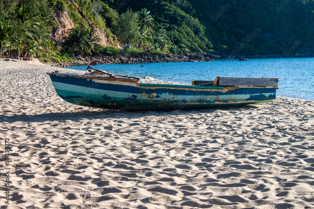 Boat on Mae Haad beach on Koh Phangan island, Thailand Boat on Mae Haad beach on Koh Phangan island, Thailand