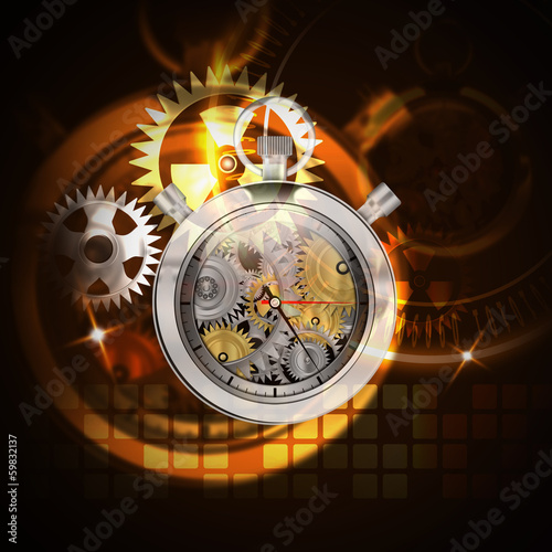 Mechanical clock stop watch on abstract background,
