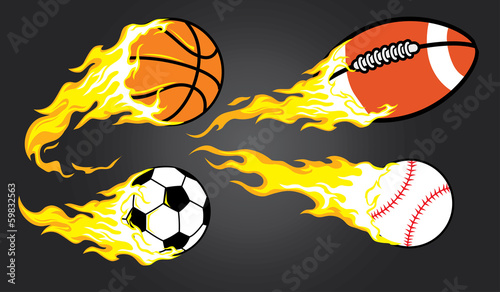 collection of burning sports ball