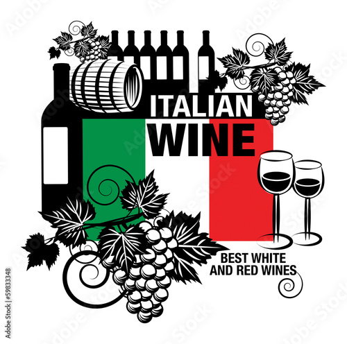 Stamp or label with words Italian Wine, vector illustration