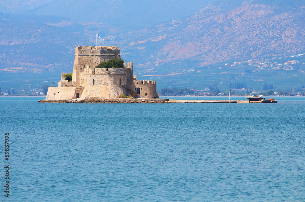 Bourtzi fortress, a prison in the sea in front of Nafplio town
