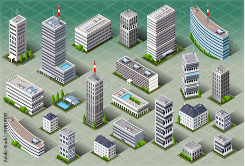 Isometric European Buildings City Vector 