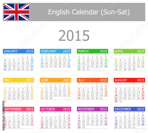 2015 English Type-1 Calendar Sun-Sat
