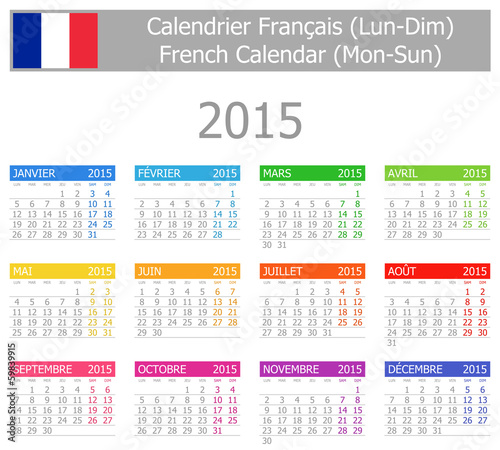 2015 French Type-1 Calendar Mon-Sun
