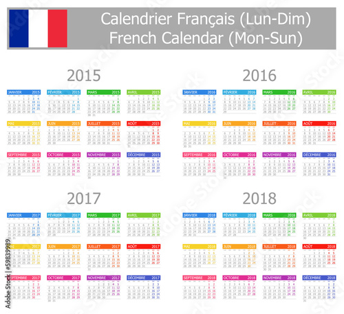 2015-2018 Type-1 French Calendar Mon-Sun