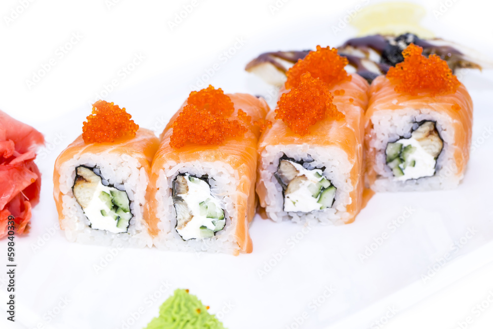 delicious seafood sushi at a Japanese restaurant delicious seafood sushi at a Japanese restaurant
