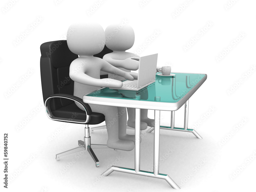 3d people and a laptop at a office. Business partners. 3d people and a laptop at a office. Business partners.
