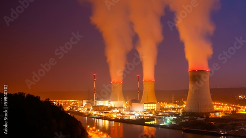 Nuclear Power Station At Night Time Lapse photo