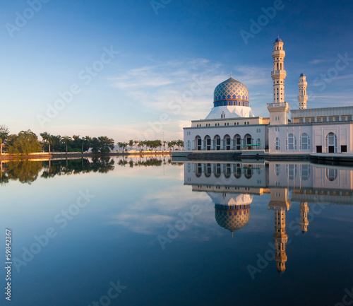 Reflection of Kota Kinabalu mosque at Sabah, Borneo, Malaysia photo