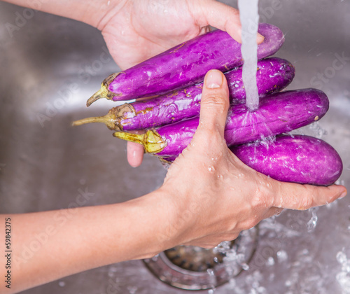 Washing Eggplant Vegetables