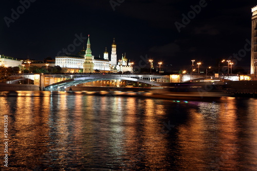 Famous and Beautiful Night View of Moskva river  Big Stone Bridg