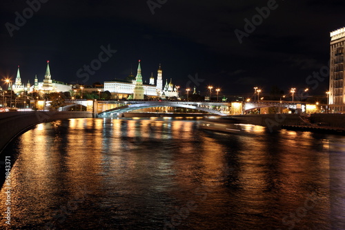Famous and Beautiful Night View of Moskva river, Big Stone Bridg © konstantant