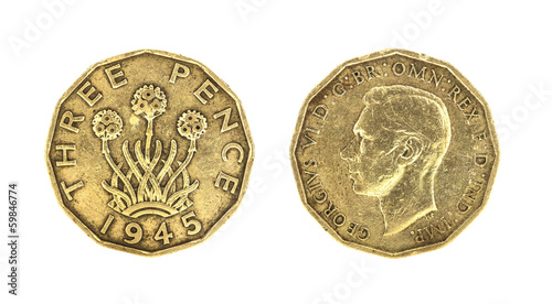 British King George VI 1945 Threepence Coin photo