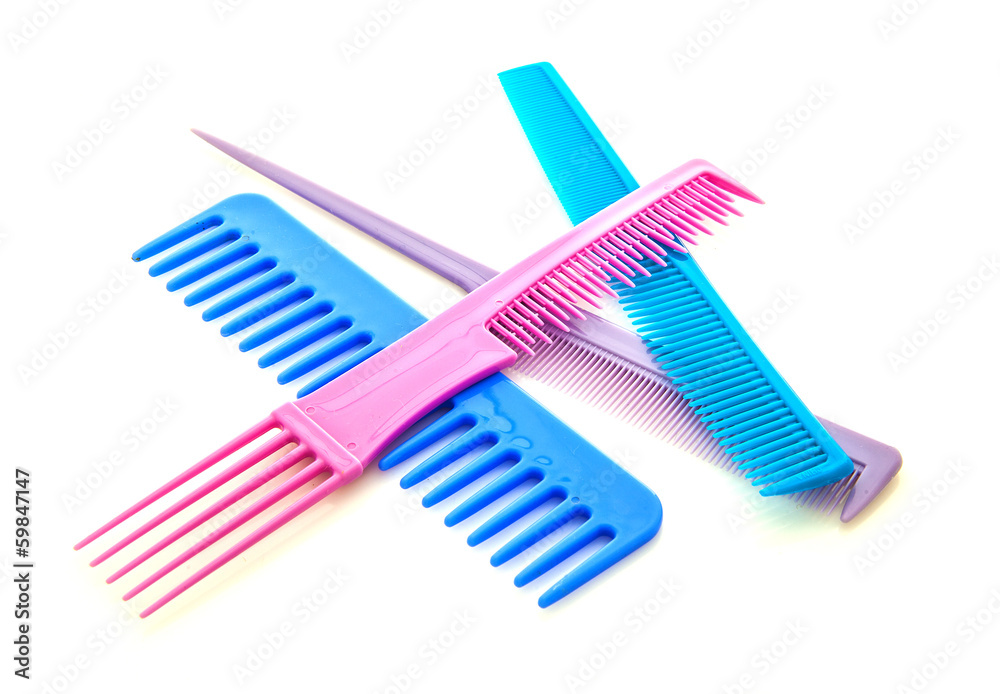 Colourful hair combs on white background Colourful hair combs on white background