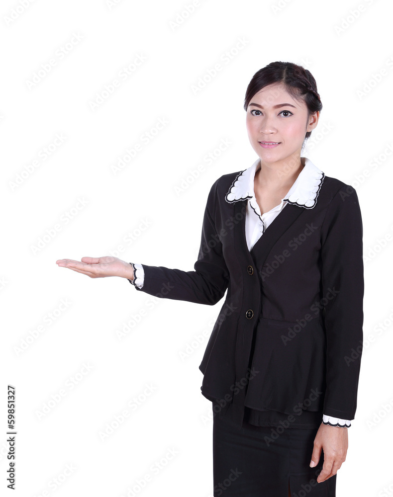 woman with open palm. Copy space business concept woman with open palm. Copy space business concept