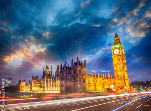Palace of Westminster at sunset, London. Houses of Parliament -