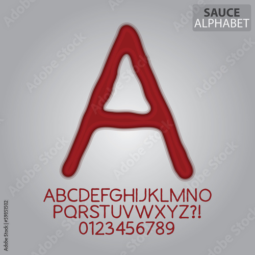 Tomato Sauce Alphabet and Numbers Vector