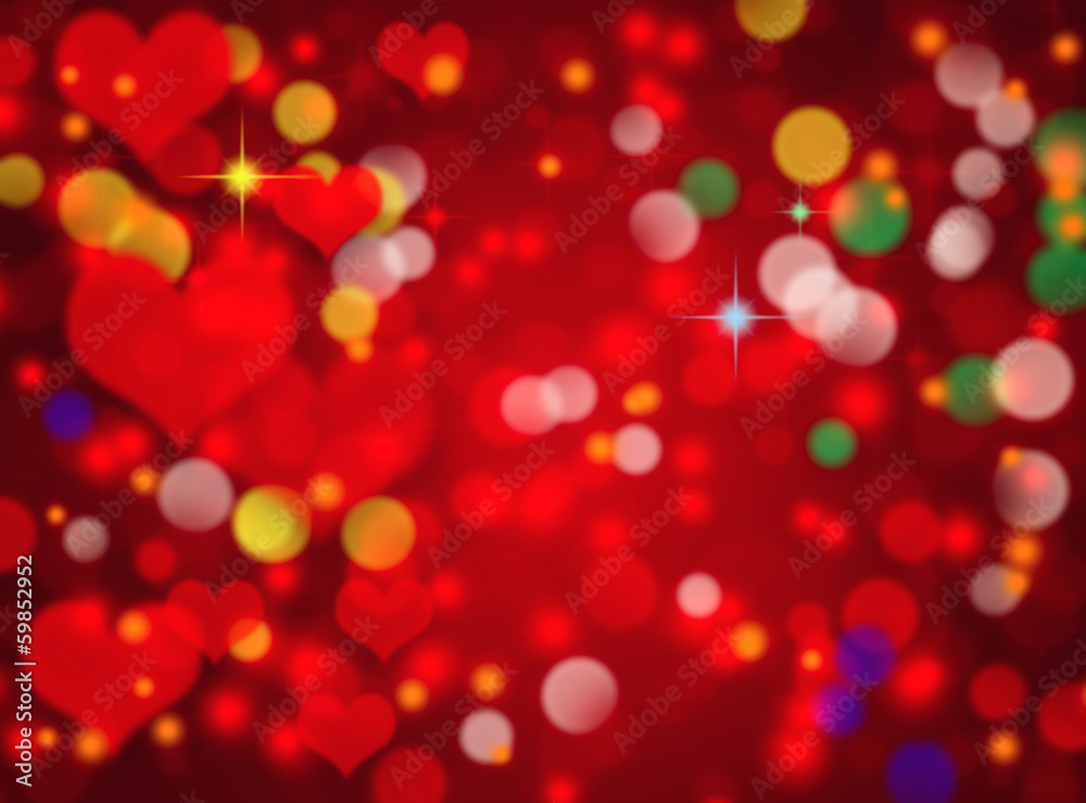 Abstract red bokeh background with heart shape