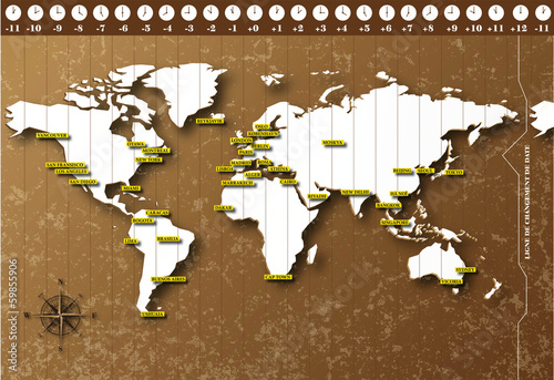 CARTE MONDE FUSEAUX HORAIRES