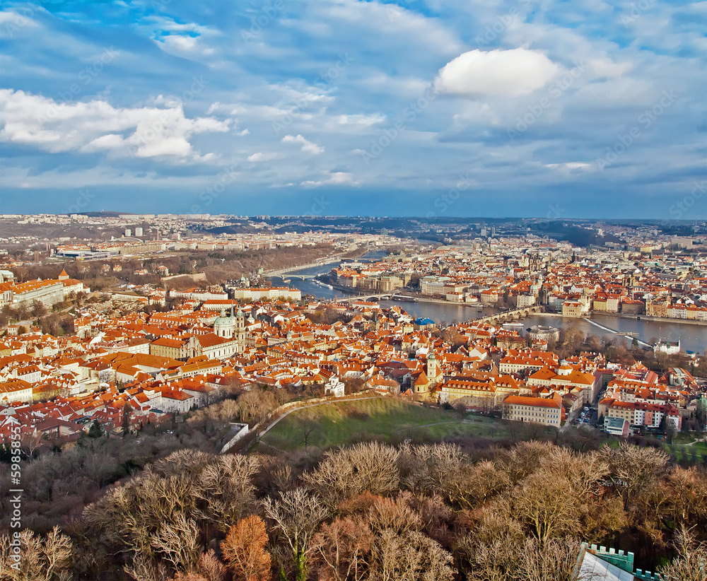 Panoramic view of Prague from Petrin tower