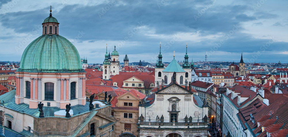 Aerial view of the Prague Old Town with Salvator Church