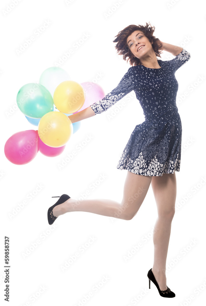 The girl with balloons on a white background The girl with balloons on a white background