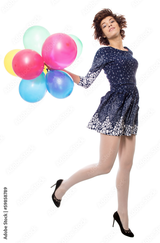 The girl with balloons on a white background The girl with balloons on a white background