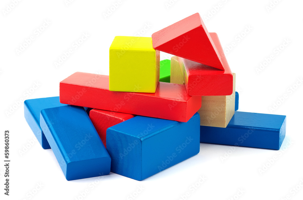 Obraz premium Wooden colorful bricks isolated on white background.