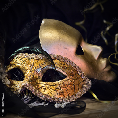 Old gold Venetian masks