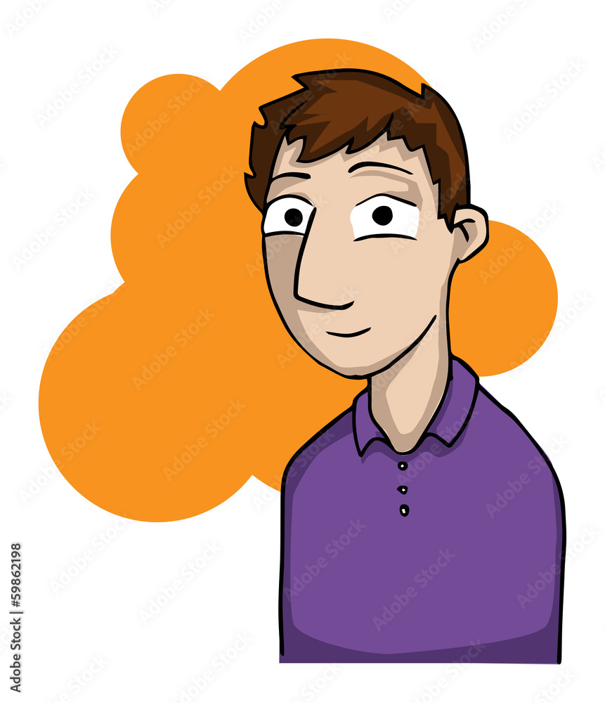 A simple cartoon male expressing emotion - happy