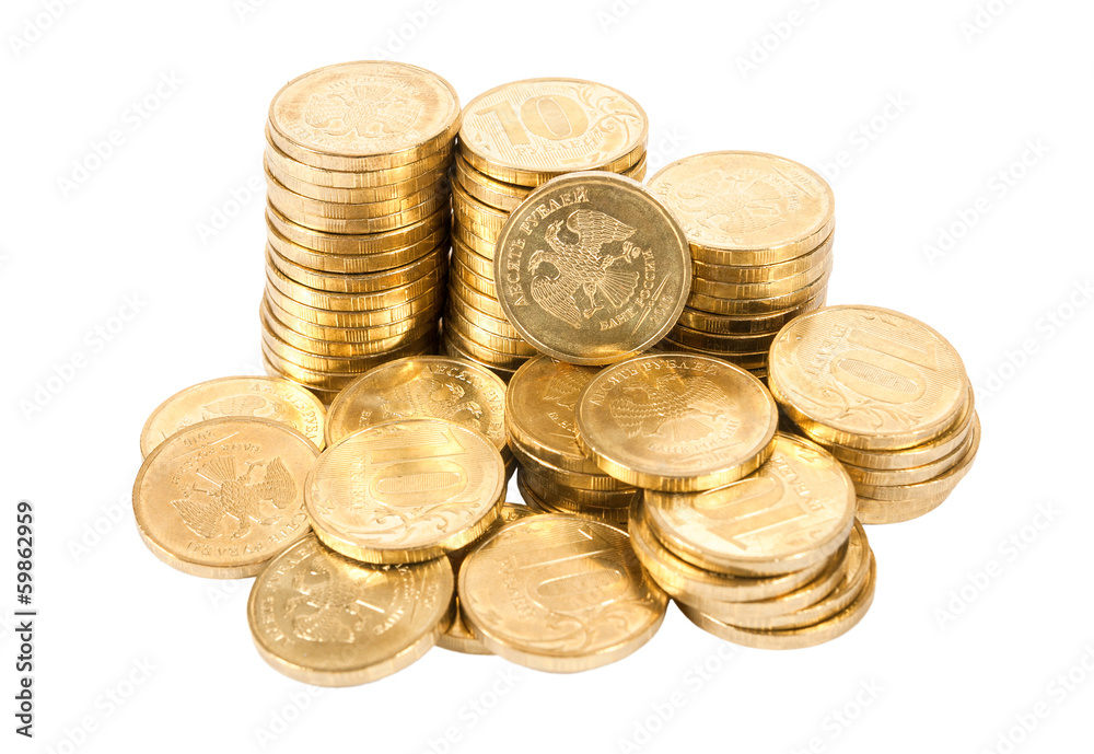 Heap of russian coins isolated on white background Heap of russian coins isolated on white background