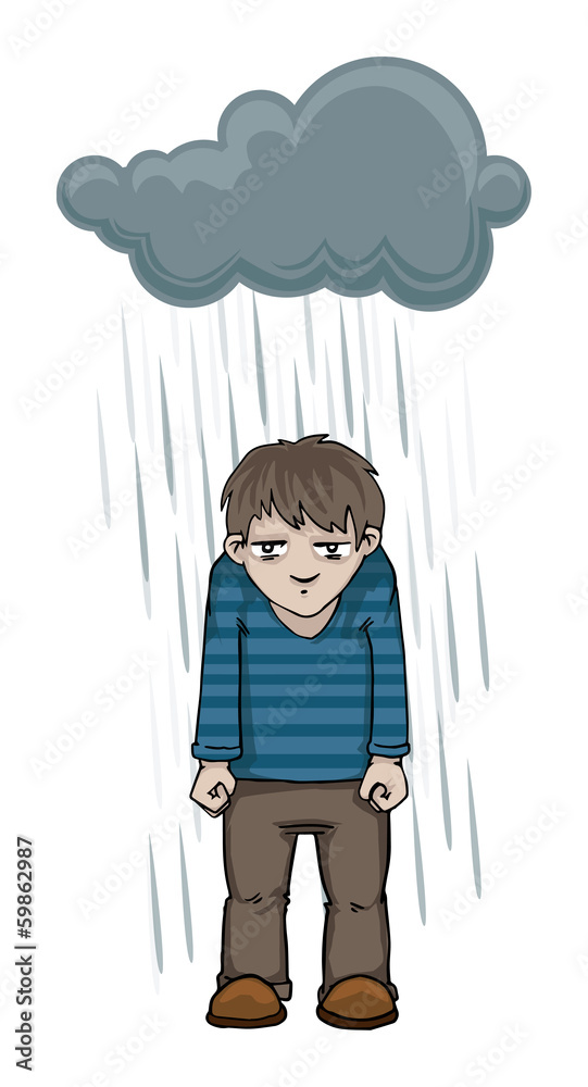 Cartoon man with a dark rain cloud over his head Stock Vector | Adobe Stock
