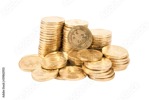 Heap of russian coins isolated on white background