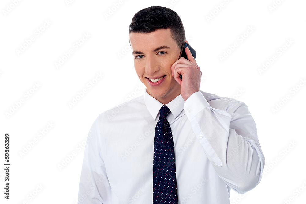 Smiling manager communicating with client Smiling manager communicating with client