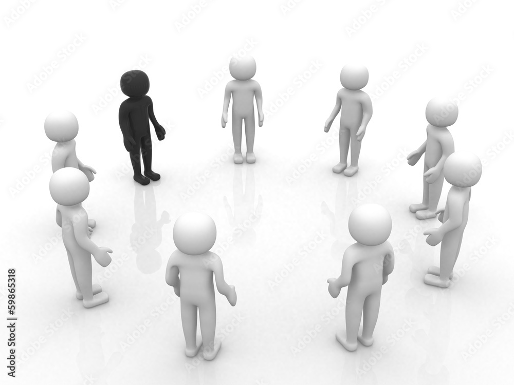 3D man joining a group of people in a circle over a white backgr 3D man joining a group of people in a circle over a white backgr