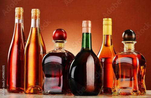 Bottles of assorted alcoholic beverages