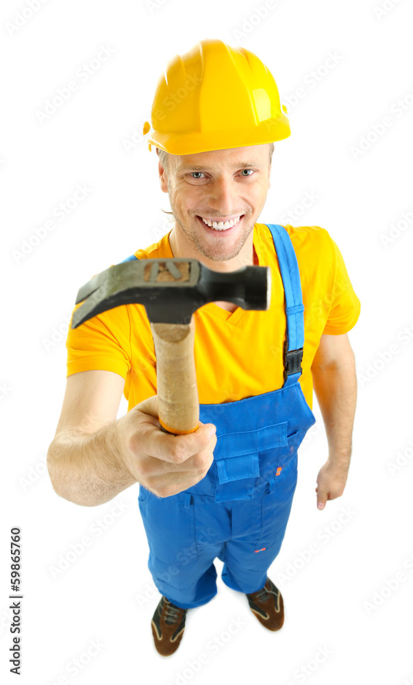 Portrait of young builder isolated on white Portrait of young builder isolated on white